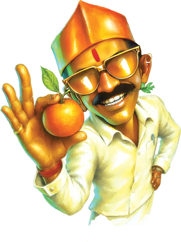 Naarang, a smiling man in an orange cap and sunglasses holding an orange